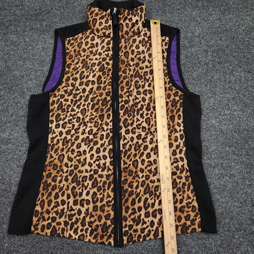 Lauren Ralph Lauren Womens Small Leopard Print Quilted Vest Black Suede Mob Wife